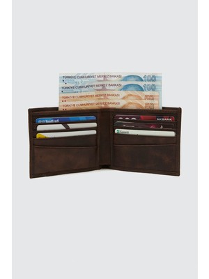 Deriza Hakiki Vintage Deri Kartlıklı Erkek Cüzdan Kahve