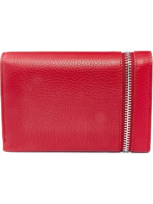 Deriza Fermuarlı Hakiki Deri Kadın Cüzdan Kırmızı