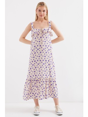 Mall Of Gkc 2237 Desenli Askılı Viskon Elbise - Lila