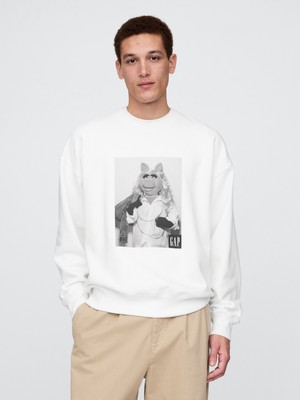 Gap Erkek Beyaz Gap × Disney  Grafikli Oversized Sweatshirt