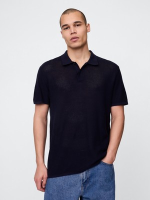 Gap Erkek Koyu Gri Dokulu Kroşe Polo T-Shirt