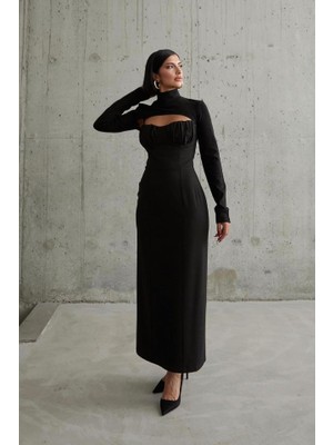 Janes Siyah Göğüs Kuplu Elbise