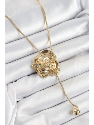 Mç Plus Pirinç Asansörlü Gül Model Gold Renk Kadın Kolye