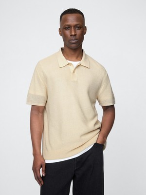 Gap Erkek Krem Dokulu Kroşe Polo T-Shirt