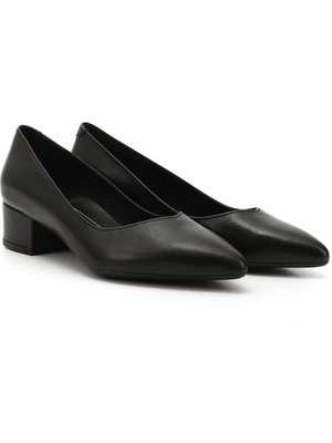Lourenza 6000 Kadın Hakiki Deri 3,5 cm Kalın Topuklu Stiletto Siyah