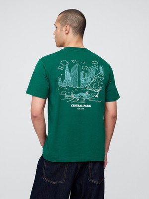 Gap Erkek Koyu Yeşil Everyday Soft Relaxed Grafik T-Shirt