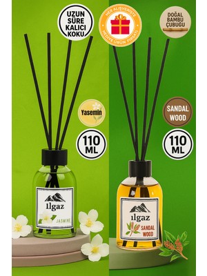 Ilgaz 2 x 1 Jasmine + Sandal Oda Kokusu 110 ml Yasemin + Sandal Bambu Çubuklu Oda Kokusu Ortam Kokusu