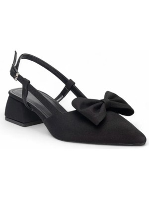 Kindep Kalın Topuklu Kapalı Papyon Burun Kadın Ayakkabı Siyah