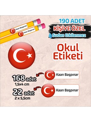 Okul Etiketi Isme Özel Kalem Defter Etiketi Türk Bayrağı Temalı 190 Adet