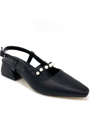 Kindep Inci Alçak Topuklu Burnu Kapalı Kadın Ayakkabı Siyah