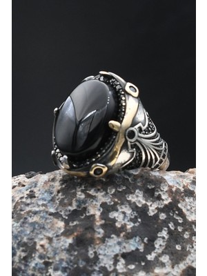 Siyah Oniks Taşlı 925 Ayar Gümüş Yüzük 902002