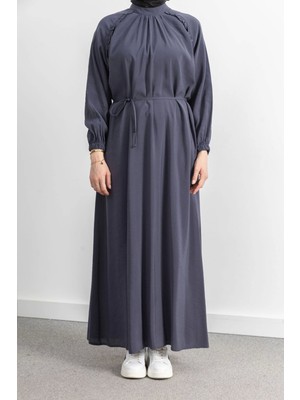 Letafet Reglan Kol Fırfır Detaylı Elbise - Antrasit