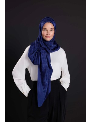 Imannoor Dama Logo Lacivert Shiny Jakar Şal 251-3029-003