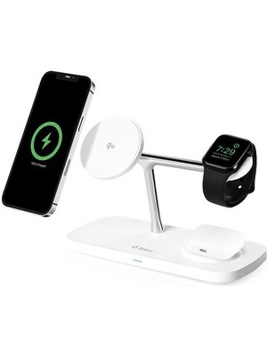 Ttec AirCharger Trio Pro Qi2/MagSafe Özellikli 15W iPhone/Android Özellikli 3’ü 1 Arada iPhone + Apple Watch + AirPods Kablosuz Hızlı Şarj Standı Beyaz 2KS37B