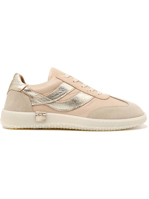 Kadın Sneaker ( Günlük) RC-25Y-055-M2004 John May Bej Süet-Beyaz Cilt-Gold