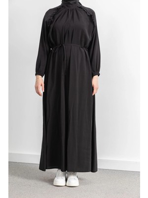 Letafet Reglan Kol Fırfır Detaylı Elbise - Siyah