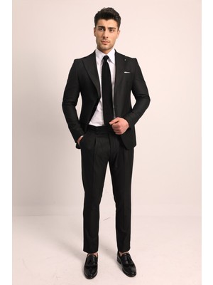 Fc Plus Siyah Tek Pile Pantolonlu Erkek Takım Elbise - Slım Fıt
