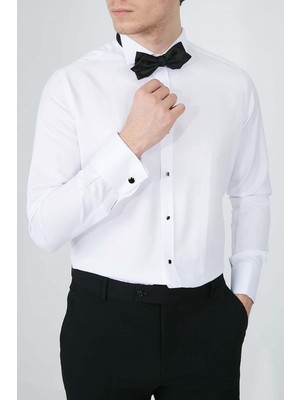 Fc Plus Beyaz Düz Pamuk Ata Yaka Erkek Gömlek