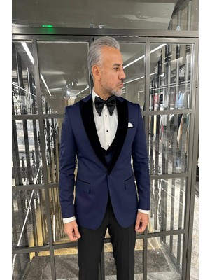  Damatlık Yelekli Lacivert Takım Elbise