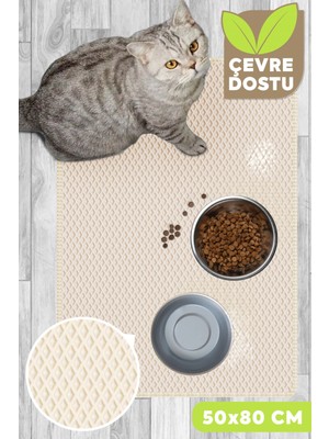 Su Geçirmez Kedi ve Köpek Mama ve Tuvalet Paspası 50X80 Cm, Krem