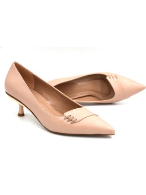 Kindep Ince Kısa Topuklu Kadın Ayakkabı Nut