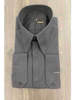 Siyah Ekstra Uzun Yaka Gömlek