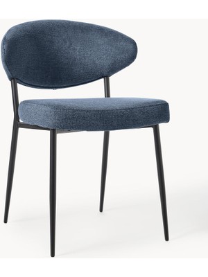 Adele Döşemeli Sandalye Seti (2 Adet) – Gri Kumaş, Siyah Metal Ayaklı, Minimalist Tasarım