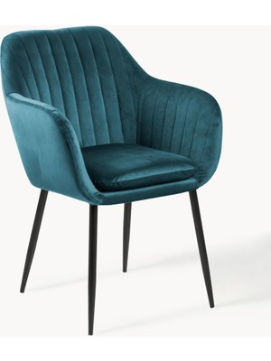 Emilia Kadife Kollu Sandalye – Koyu Gri, Siyah Metal Ayaklı, Şık ve Konforlu
