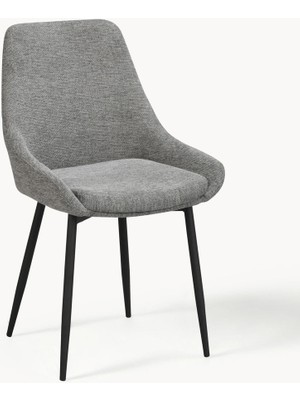 Sierra Döşemeli Sandalye Seti (2 Adet) – Gri Kumaş, Siyah Metal Ayaklı, Modern Tasarım