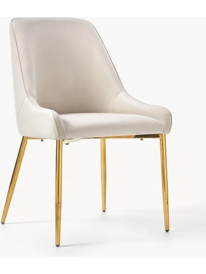 Ava Kadife Döşemeli Modern Sandalye – Altın Detaylı Şıklık