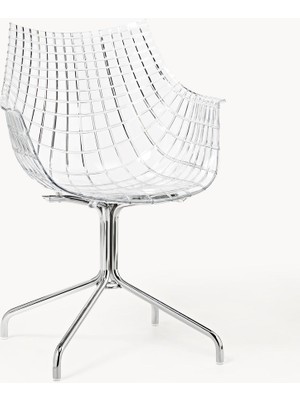 Meridiana Döner Kollu Sandalye – Beyaz Oturak, Gümüş Rengi Ayaklar