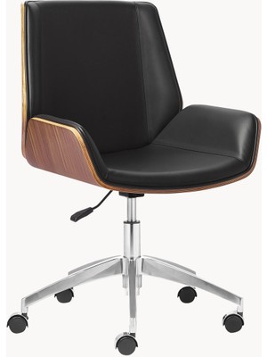 Rouven Suni Deri Çalışma Sandalyesi – Yüksekliği Ayarlanabilir, Siyah & Açık Ahşap