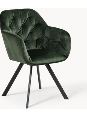 Lucie Döner Kollu Kadife Sandalye – 90° Dönüşlü, Otomatik Geri Dönüşlü, Modern Tasarım