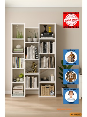 Tamamı Mdf Bol Raflı Asimetrik Kitaplık