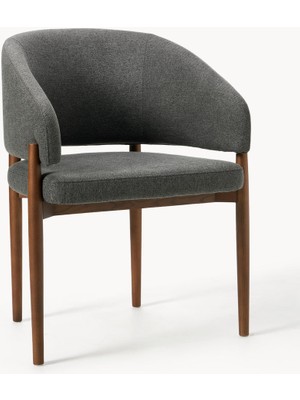 Nemo Döşemeli Kollu Sandalye – Nougat Kumaş, Açık Renk Ahşap Ayaklı