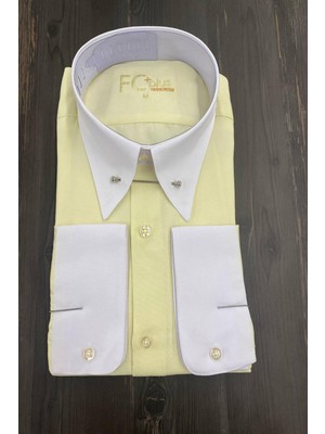 Sarı Iğneli Yaka Gömlek - Slim Fit
