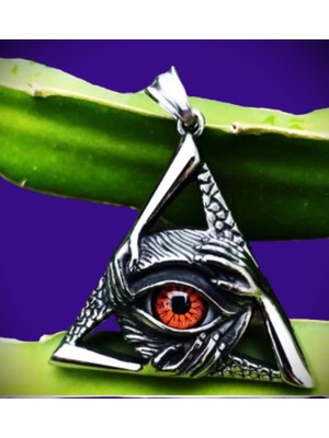 Paslanmaz Çelik Üçgen Illuminati Kırmızı Göz Kolye
