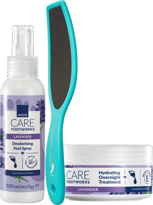Avon Foot Works Lavanta Özlü Gece Ayak Kremi ve Ayak Spreyi Paketi 150 ml 100 ml Nemlendirici