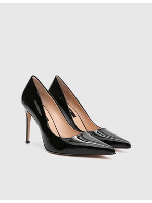 Linz Hakiki Rugan Deri Siyah Kadın Stiletto