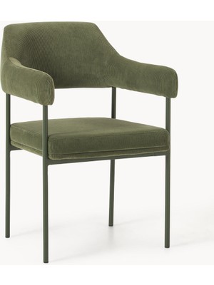 Zoe Cord Kumaşlı Kollu Sandalye – Şıklık ve Konforun Zamansız Uyumu