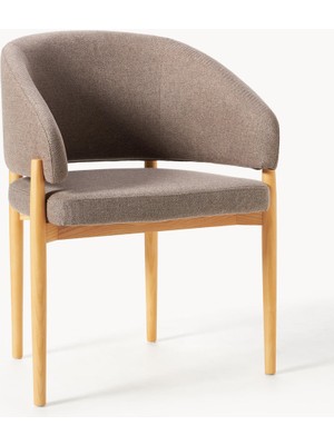 Nemo Döşemeli Kollu Sandalye – Nougat Kumaş, Açık Renk Ahşap Ayaklı