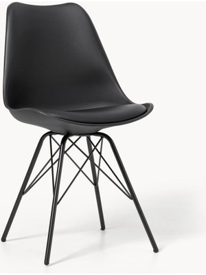 Eris Kadife Döşemeli Sandalye Seti (2 Adet): Bej, Mat Siyah Ayaklı
