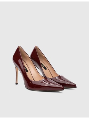 Linz Hakiki Rugan Deri Bordo Kadın Stiletto