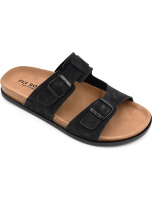 Fly Soft S923 Termo&poli Kaymaz Hafif Taban Çift Toka Erkek Terlik Siyah