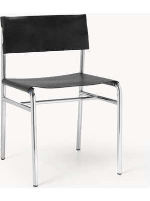 Jordan Deri Sandalye - Koyu Mavi, Krom Ayaklı Modern Tasarım