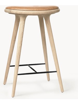 High Stool Bar Taburesi - Deri Oturaklı, Kayın Ağacı