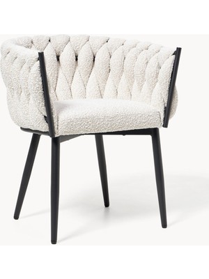 Molto Bouclé Kollu Sandalye – Off White Kumaş, Siyah Metal Ayaklı
