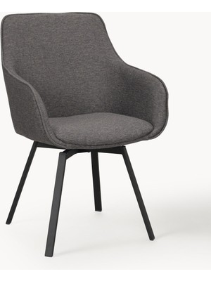 Alison Döner Kolçaklı Sandalye - Bej Deri, Ceviz Ayak (2 Adet)