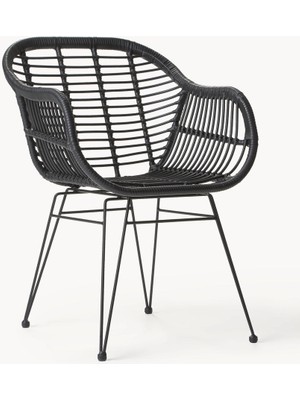 Costa Polyrattan Kollu Sandalye Seti (2 Adet) – Siyah, Iç ve Dış Mekan Uyumlu
