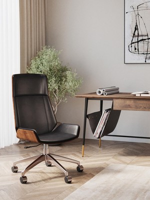 Rouven Suni Deri Ofis Sandalyesi - Ayarlanabilir, Döner, Modern